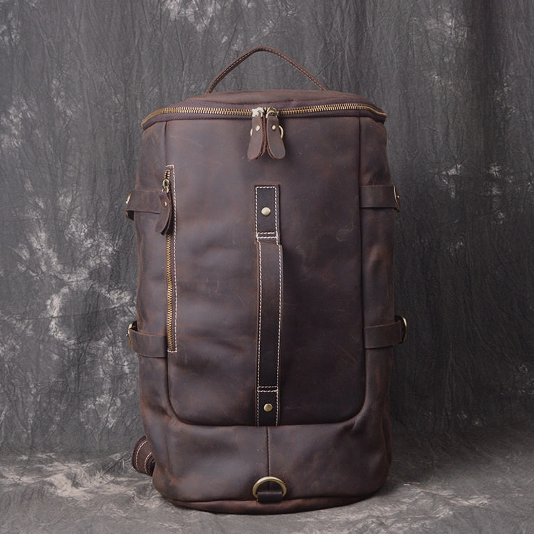 Functional Structure Cool Leather Mens Weekender Bag Vintage Coffee Leather Backpack for men