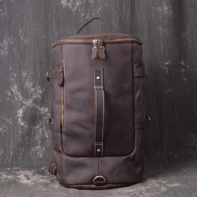 Functional Structure Cool Leather Mens Weekender Bag Vintage Coffee Leather Backpack for men