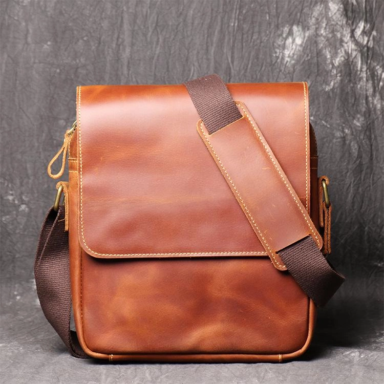 Best Brown Leather Men's Vertical Side Bag Brown Courier Bag Vertical Messenger Bag For Men Versatile Organizer