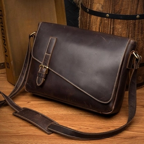 Cool Coffee Leather 13 inches Mens Small Postman Bag Messenger Bag Courier Bag for Men Compact Versatility