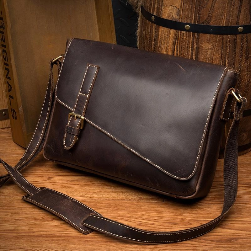 Cool Coffee Leather 13 inches Mens Small Postman Bag Messenger Bag Courier Bag for Men Compact Versatility