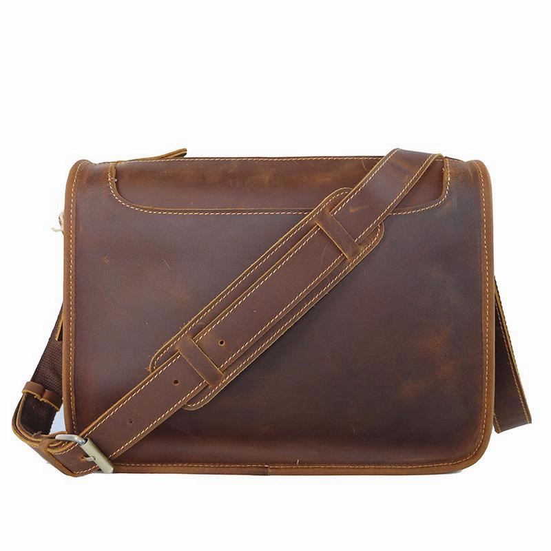 Handmade Dark Coffee Leather Mens 10 inches Courier Bag Brown Messenger Bags Dark Brown Postman Bags For Men Sporty Vibe