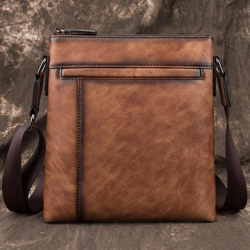 Street Lifestyle Brown  LEATHER MEN'S Small Side bag Square MESSENGER BAG Tan Square Courier Bag FOR MEN