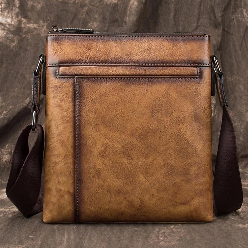 Brown  LEATHER MEN'S Small Side bag Square MESSENGER BAG Tan Square Courier Bag FOR MEN Urban Aesthetic