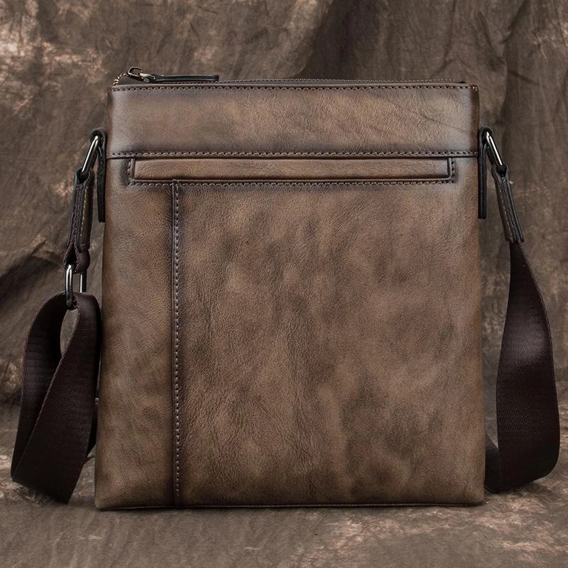 Stylish Simplicity Outdoor Simplicity Brown  LEATHER MEN'S Small Side bag Square MESSENGER BAG Tan Square Courier Bag FOR MEN