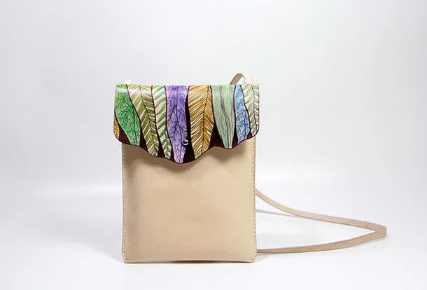 Handmade vintage custom hand painted leather small shoulder bag /handbag for women Compact Organizer