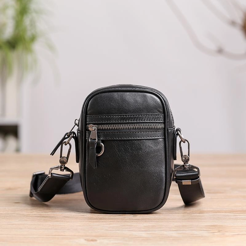 Outdoor Travel Outdoor Gear Essential Black Leather MENS Small Vertical Side Bag Black MIni Messenger Bag Mobile Bag For Men