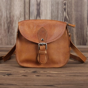 Brown Leather Small Small Saddle Messenger Bag Mini Shoulder Bag Side Bag For Men Casual Carry Trendy Look