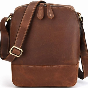 Cool Dark Brown Leather Mens Tablet Messenger Bag Small Side Bag Courier Bag For Men Lightweight Material