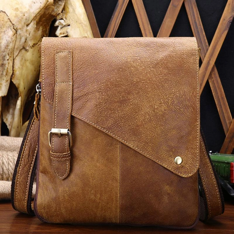 Timeless Simplicity Lightweight Function Cool Leather Mens Small Side Bag Messenger Bag Shoulder Bag for Men