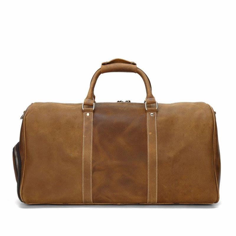 Cool Vintage Brown Leather Men Barrel Overnight Bags Travel Bags Weekender Bags For Men Innovative Storage Solutions Long Haul