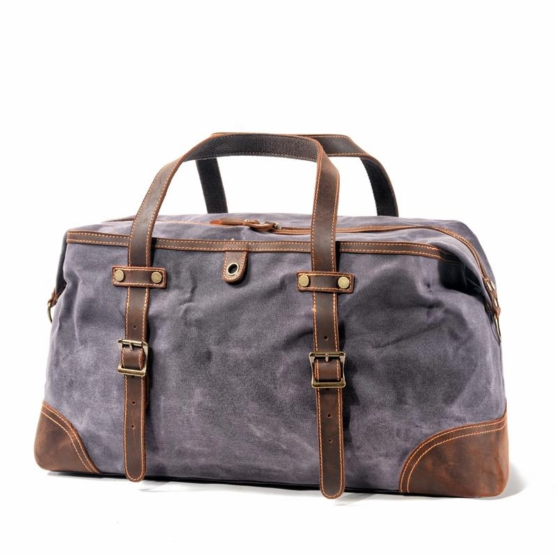 Casual Waxed Canvas Leather Mens Large Travel Green Weekender Bag Black Duffle Bag for Men Weekend Ride