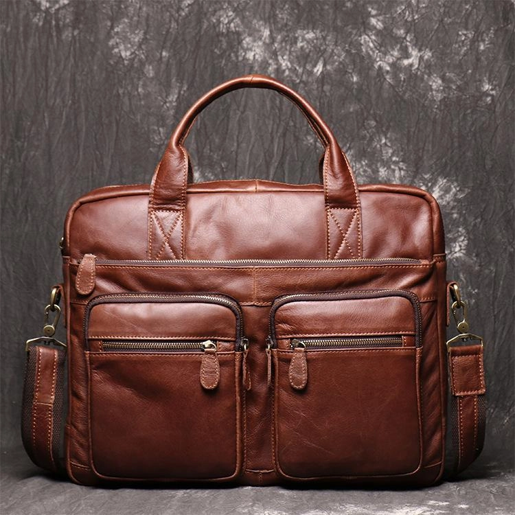 Brown Oiled Leather Men's Brown Professional Briefcase 15???? Laptop Handbag Business Bag For Men Practical Craft
