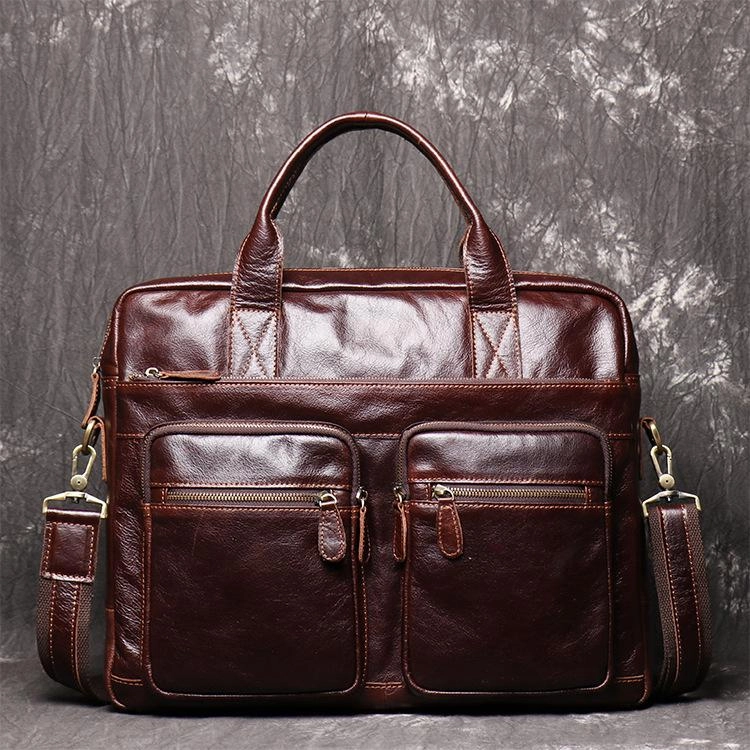 Comfortable hand-held bag Brown Oiled Leather Men's Brown Professional Briefcase 15???? Laptop Handbag Business Bag For Men