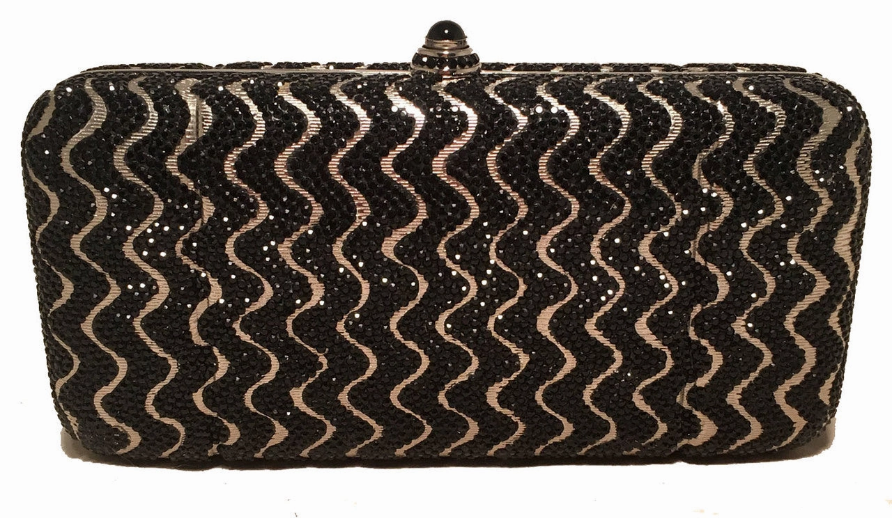 Minimal Design Judith Leiber Black and Silver Swarovski Crystal Minaudiere Evening Bag Clutch