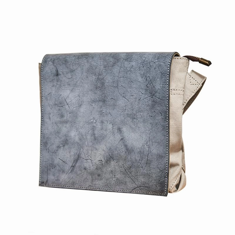 Canvas Leather Mens Small Navy Side Bag Canvas Square Messenger Bags Canvas Travel Courier Bags for Men Comfort Style Versatile Design