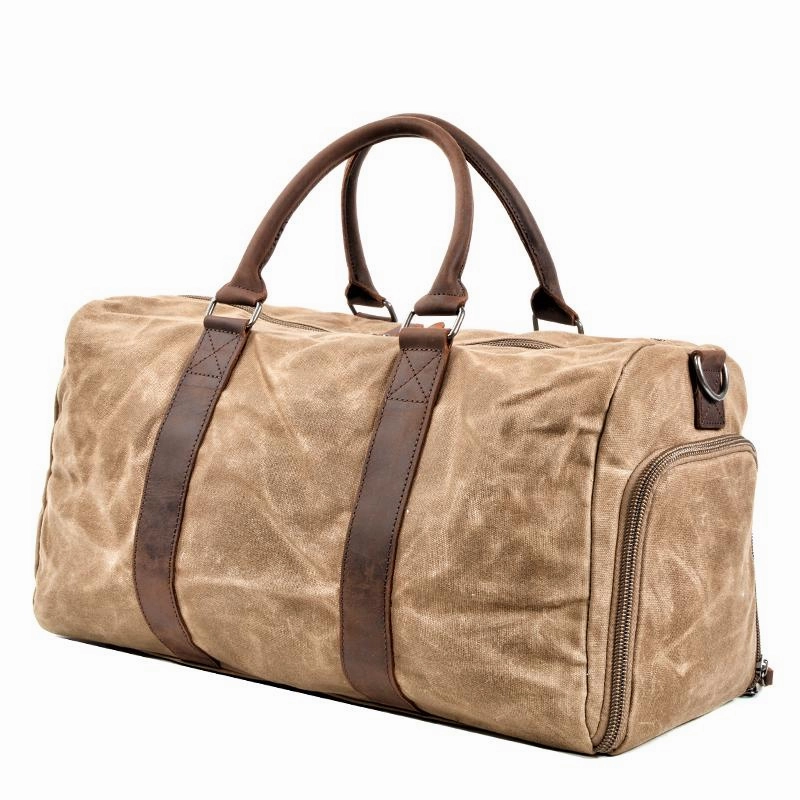 Waxed Canvas Leather Mens Large Travel Weekender Bag Waterproof Duffle bag for Men Simple Silhouette Flexible Storage
