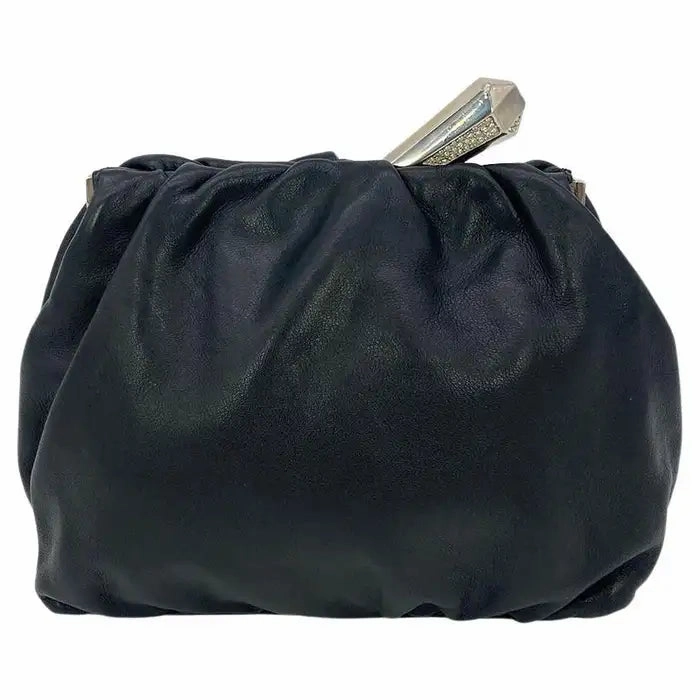Judith Leiber Black Leather Crystal Diamond Top Clutch Celebration Style Luxury Inspiration