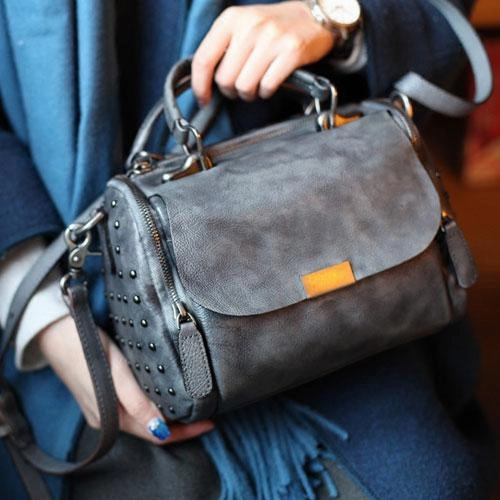 Iconic Shape Zipper Detail Vintage Women Red Leather Botston Handbags Black Shoulder Bag Crossbody Bags Purse for Ladies