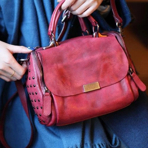 Luxury Look Vintage Women Red Leather Botston Handbags Black Shoulder Bag Crossbody Bags Purse for Ladies