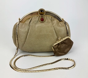 Casual Outfit Formal Presence Vintage Judith Leiber Tan Lizard Clutch