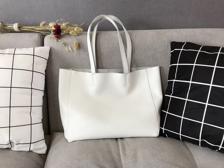 Fashion Womens White Leather Tote Bags White Shoulder Tote Bags White Handbags Tote For Women Minimal Trend