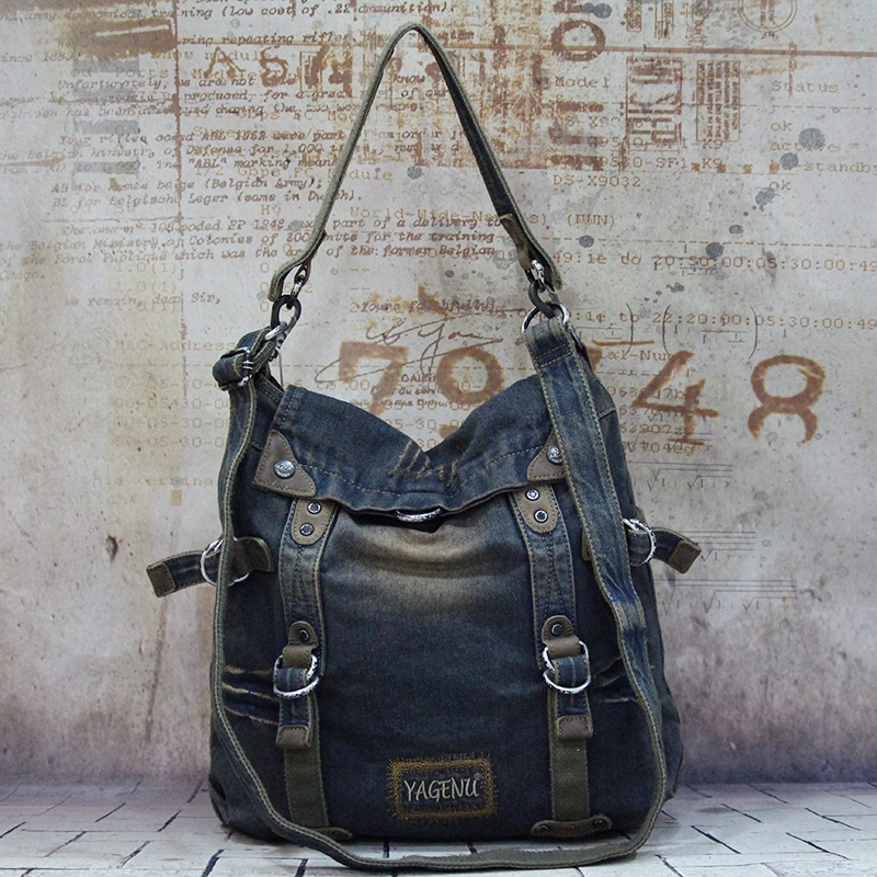 Blue Denim Mens Casual Large Square Messenger Bags Jean Postman Bag Courier Bag For Men Weekend Escape