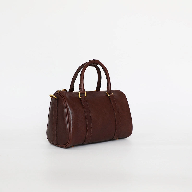 Womens Coffee Leather Boston Handbag Vintage Boston Crossbody Bag Shoulder Bag for Ladies Urban Classic Premium Construction