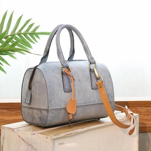 Vintage Womens Waxed Leather Boston Handbags Purse Small Side Boston Bag Purse for Women Practical Fit Design Proportion