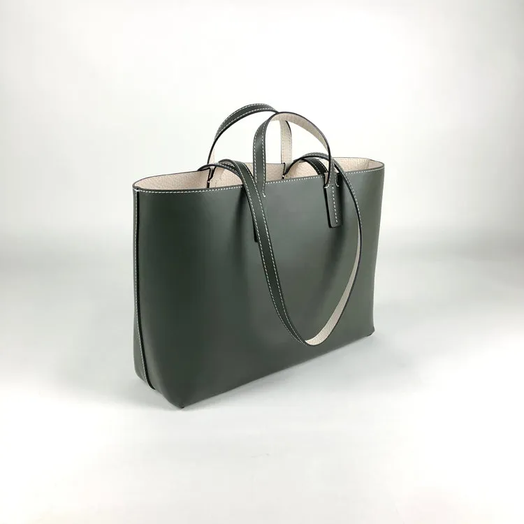 Womens Khaki Leather Shoulder Tote Bags Best Tote Handbag Shopper Bags Purse for Ladies Functional Design Soft Texture