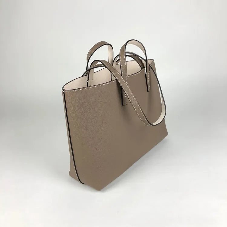Simple Utility Womens Khaki Leather Shoulder Tote Bags Best Tote Handbag Shopper Bags Purse for Ladies