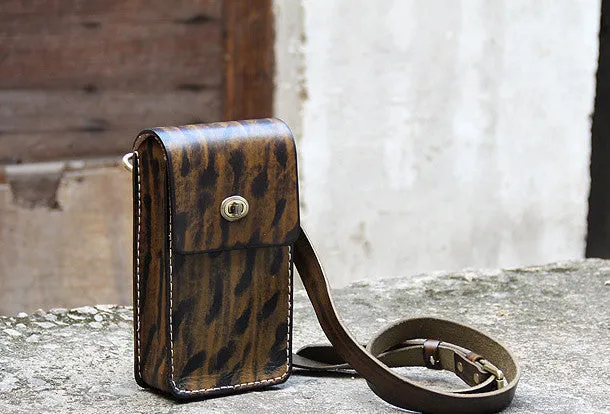 Handmade vintage rustic cute leather crossbody phone Shoulder Bag for girl women Functional Design