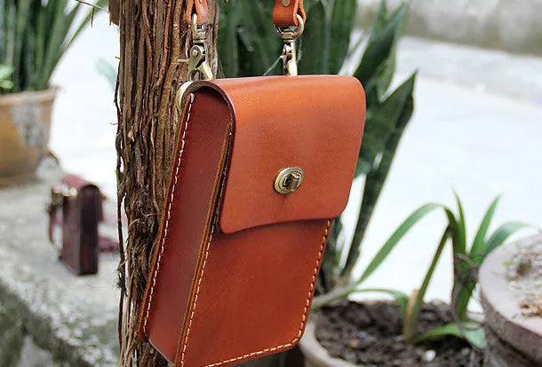 Handmade vintage rustic cute leather crossbody phone Shoulder Bag for girl women Travel Essential Stylish Option