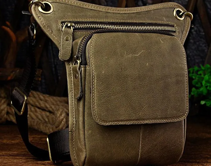 Classic Perfection Daily Lifestyle Biker Mens Leather Drop Leg Bags Waist Bag Belt Pouch Pack Sides Bags for Men