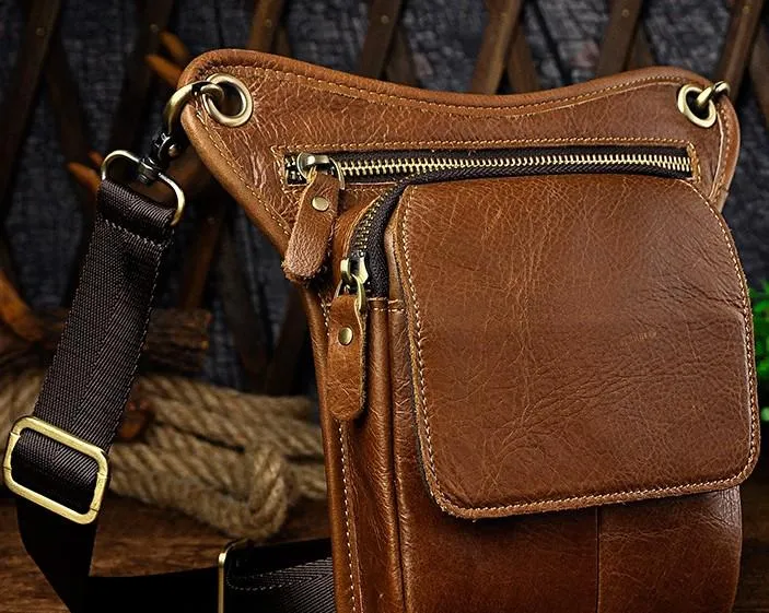 Biker Mens Leather Drop Leg Bags Waist Bag Belt Pouch Pack Sides Bags for Men Essential card organizer Compact Structure