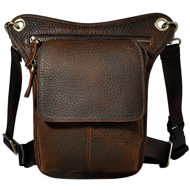 Practical Feature Strong Build Biker Mens Leather Drop Leg Bags Waist Bag Belt Pouch Pack Sides Bags for Men