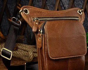 Biker Mens Leather Drop Leg Bags Waist Bag Belt Pouch Pack Sides Bags for Men Essential card organizer Compact Structure