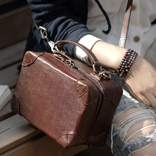 Practical day bag Classic Texture Vintage Womens Brown Leather Square Crossbody Bag Black Women's Small Handbag Shoulder Bag