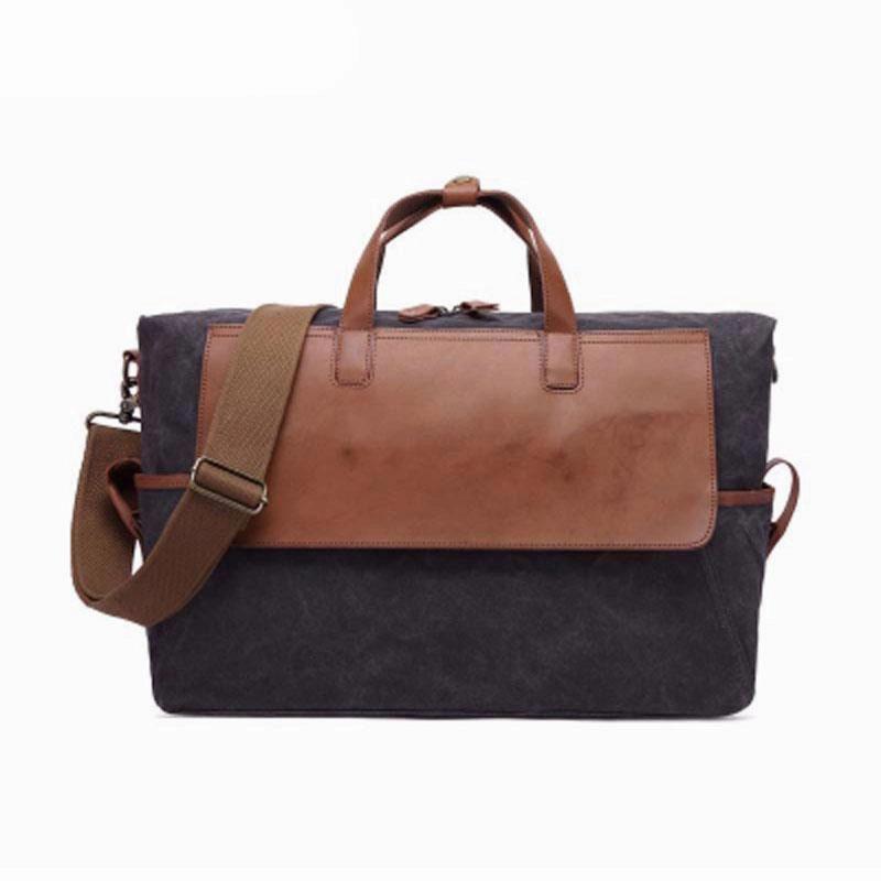 Evening Look boho vibe Mens Canvas Leather Briefcase Handbag Laptop Bag Business Bag for Men