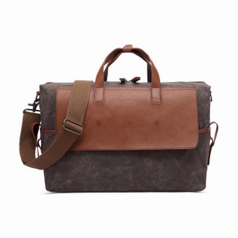 Stylish Street Mens Canvas Leather Briefcase Handbag Laptop Bag Business Bag for Men