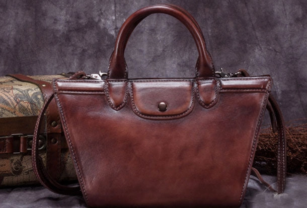 Genuine Leather Handbag Vintage Mini Tote Bag Shoulder Bag Crossbody Bag Purse For Women Functional Trend