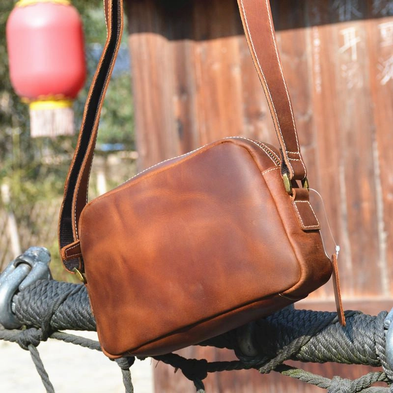 Casual Leather Mens Brown Side Bag Small Messenger BAG Brown Courier Bag FOR MEN Casual Travel Everyday Comfort