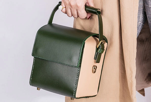 Leather Unique Handbag Box Bag Shoulder Bag Purse For Women Artisan Construction