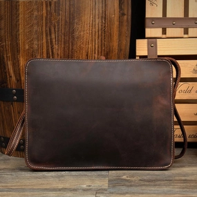 All Season Cool Dark Brown Leather 11 inches Mens Courier Bag Casual Messenger Bags Clutch Postman Bags for Men