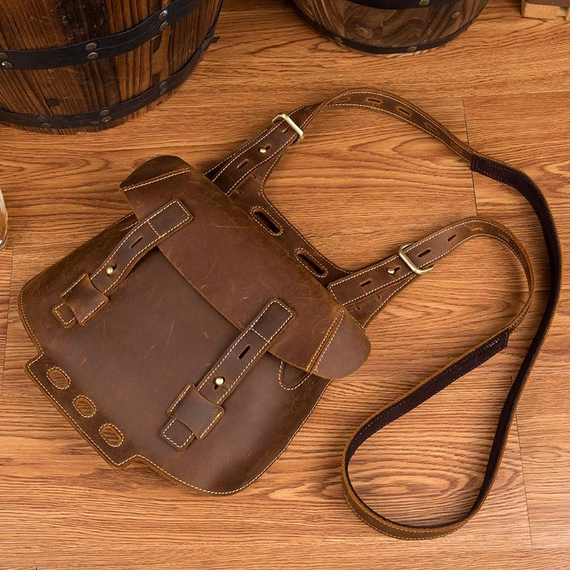 Dark Brown Leather 8 inches Mens Small Saddle Messenger Bags Shoulder Bags for Men Lightweight Carry