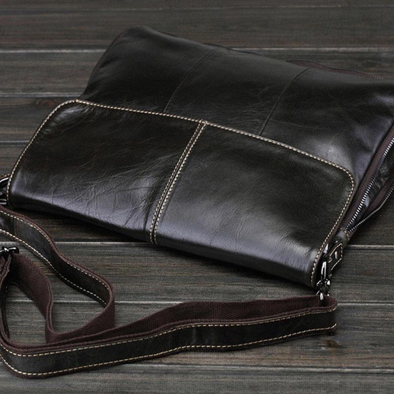 Comfort Function Cool Small Black Leather Mens Messenger Bag Shoulder Bag for Men