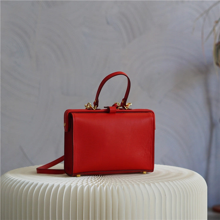 Handmade Womens Stylish Red Leather Doctor Handbag Side Purses Doctor Purses for Women Sleek Detail Travel Spirit