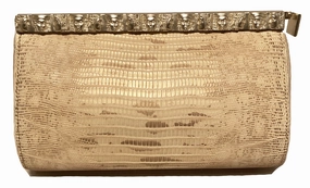 Barry Kieselstein Cord Beige Gold Lizard Egyptian Goddess Clutch Glam Accent