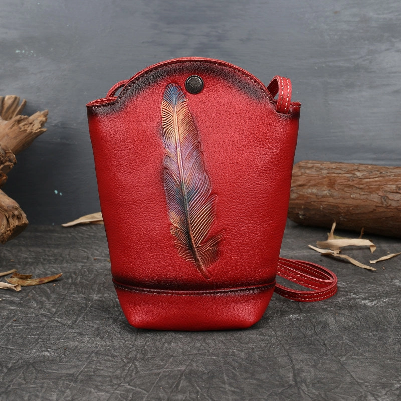 Vintage Womens Black Leather Shoulder Bucket Bag leather phone Bucket bag for women Side bag crossbody bag Durable Material Stylish Organizer