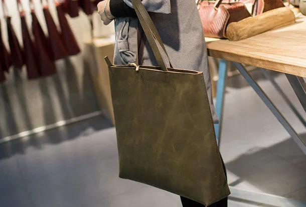 Handmade Leather Big Large tote bag dark green coffee brown for women leather shoulder bag Trendy Appeal